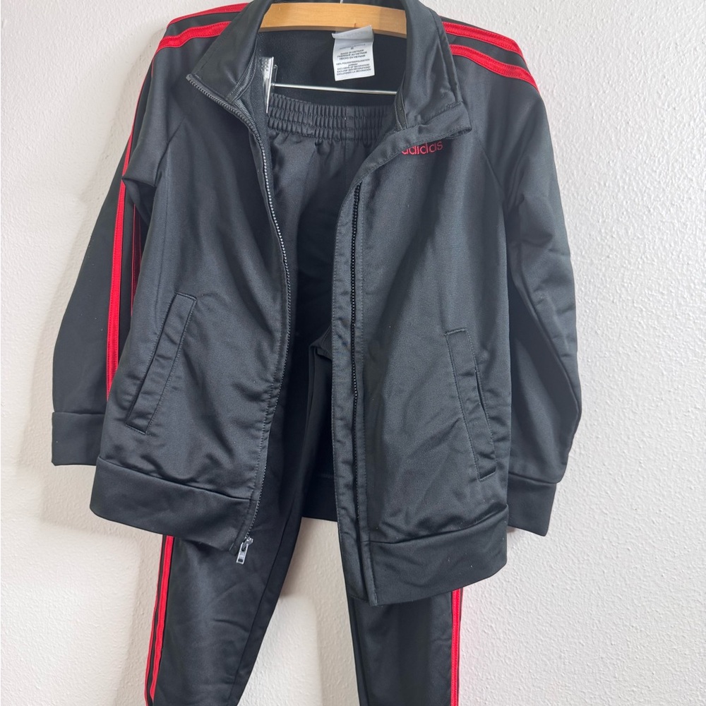 Adidas Kids Black Tracksuit with Red Stripes - Picture 5 of 7